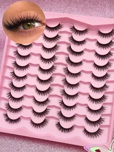 Natural false eyelashes—fluffy and soft; 20 pairs, large capacity; dense 3D mink lashes that are long and thin with a messy layered look; short, dense false lashes; loose cosmetics for weddings, parties, nightclubs, and everyday work meetings; natural and