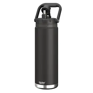 Asobu Canyon Insulated Water Jug 48oz Tall & Slim Design Full Handle with Silicone Comfort Grip Easy Clean - Stainless Steel Vacuum Insulated - Wide Mouth - Cold Water and Ice Compatible (Black)