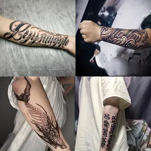 6 Large Herbal Tattoo Stickers, Containing English, Shark and Other Elements, and 2 Random Styles, Lasting 7-15 Days, Realistic Effect, Suitable for People Who Don't Want Tattoo Pain