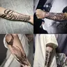 Large Herbal Ink Fake Henna Temporary Tattoo Stickers for Men - 6 Sheets/Set, 2 Random Styles, English & Other Elements, 7-15 Days Long-Lasting, Realistic Look, Easy to Apply, Fake Tattoo