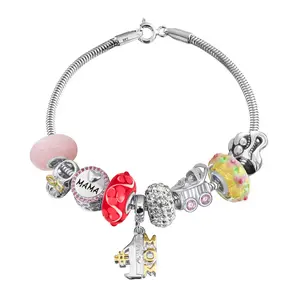 Mom Grandma Charm Bracelet Family Love Theme Charm Bracelet .925 Silver