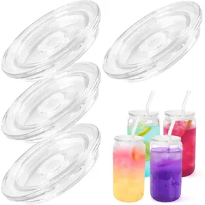 4 Pack   Fit for 16 oz Glass Cups with Straws, Replacement Lid for Drinking  Glasses with   Iced Coffee Cups Cute Tumbler Cup (Clear)