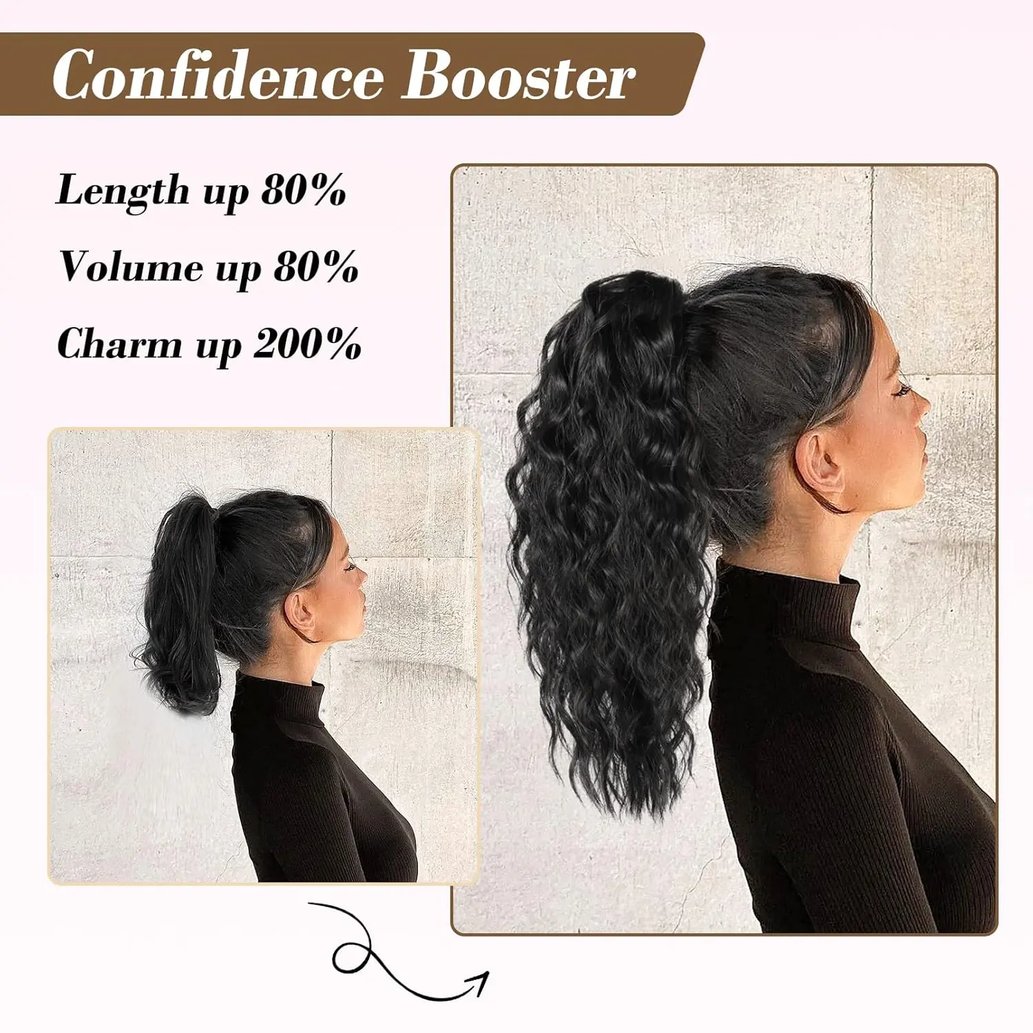 Claw Clip Ponytail Extension 18Inch Ponytail Extension Brown Black Wavy Curly Cl Ponytail Extension Claw 18 main image 4