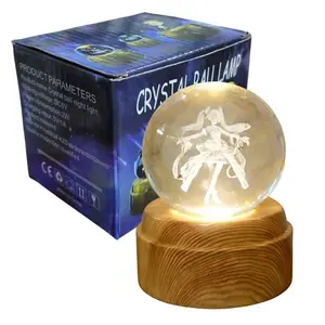 Rotating Wooden Base 3D Laser Engraved Sailor Crystal Ball Night Light, Anime Lover Home Decoration, Birthday Valentine's Day Christmas Gift
