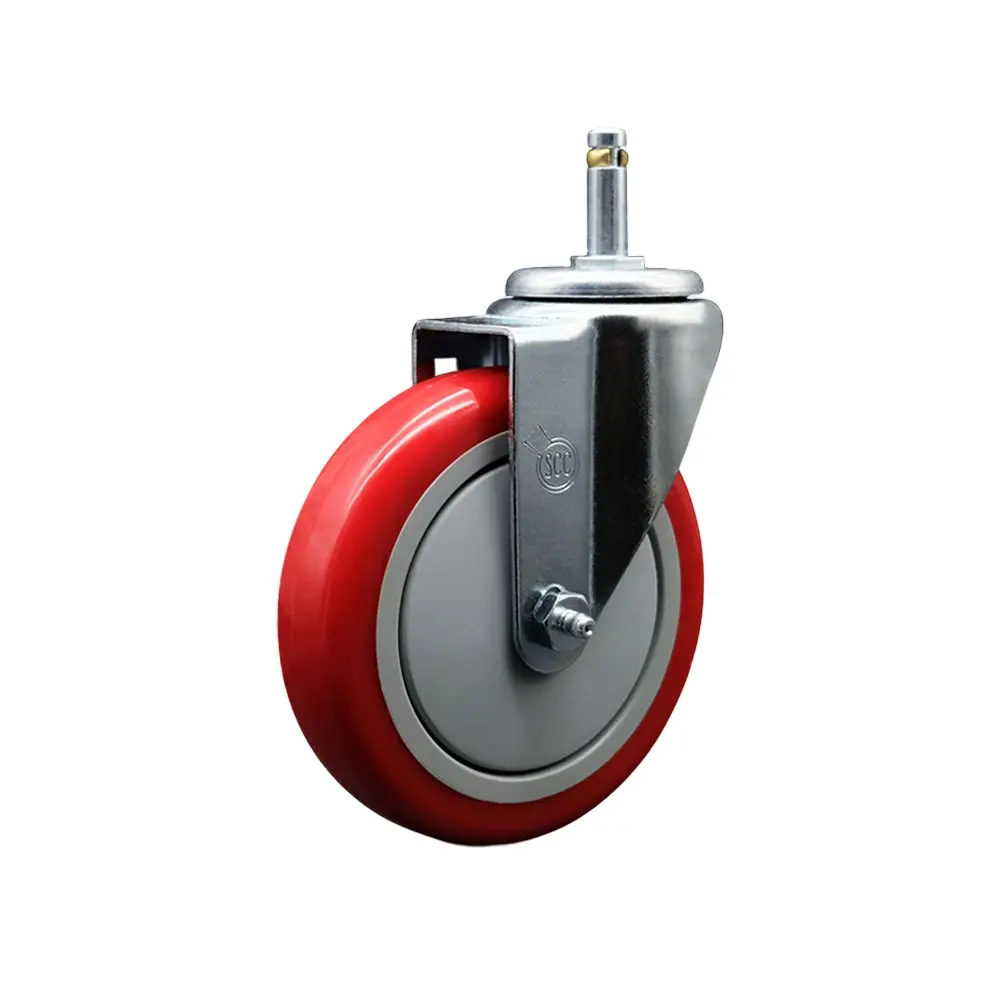 Regency Series 20 Stem Mount Swivel Caster, 5" Diameter Metal Bearing Grip Ring Stem, Heat-Treated Ball Bearing Raceway, 350 lbs Capacity, Debris Resistant, Fits Regency 460UCART Series Models, REG-SCC-GR20S514-PPUB-RED-716138 460UCRTCSTR Casters, Polyure