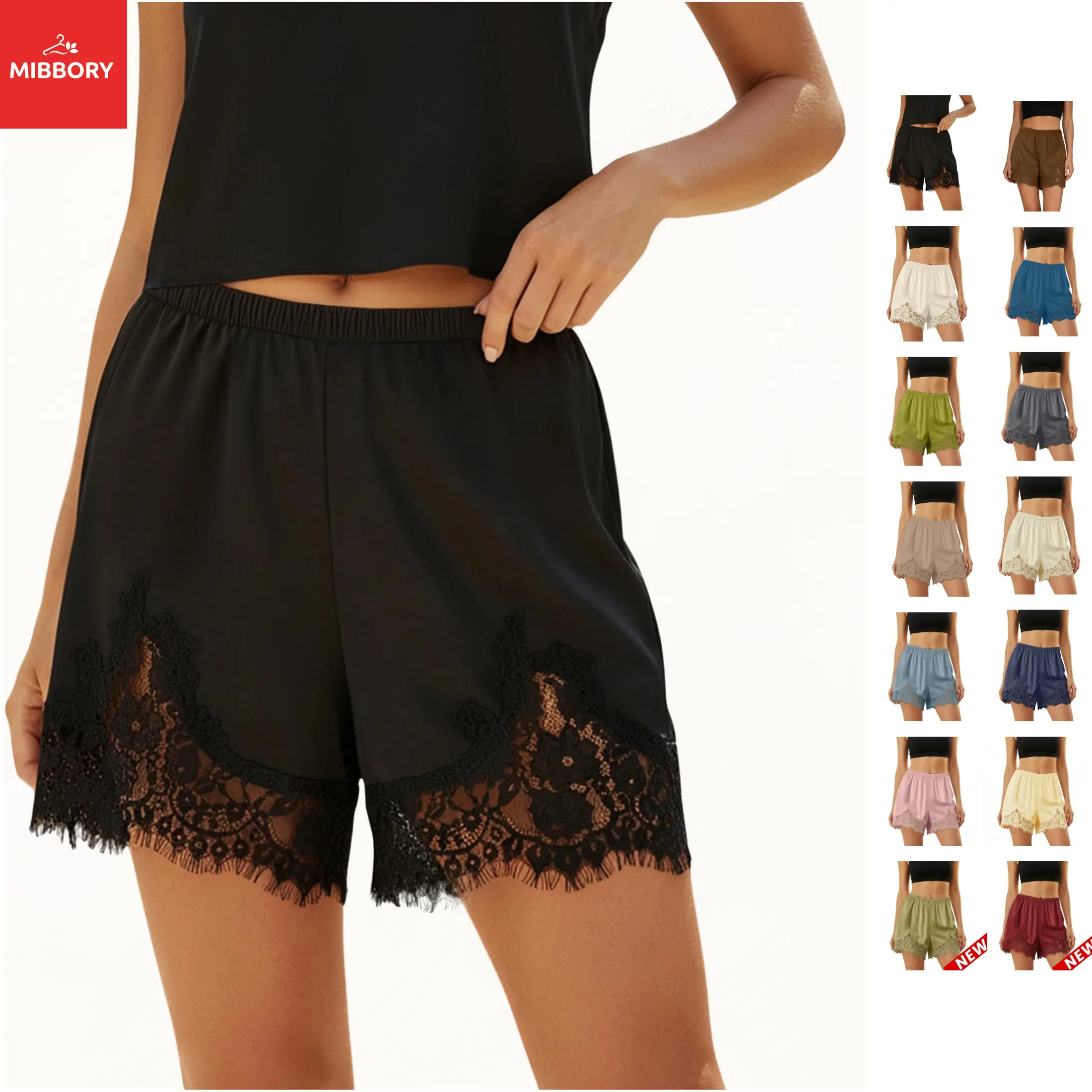 Mibbory Satin Silk Lace Shorts for Women Y2K Cute Coquette Satin Shorts 2026 Summer Low Rise Lace Trim French Knickers Micro Mini Lounge Pajama Style Short summerwins