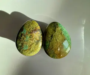 Fall Moss Agate Stone Teardrops for Gauged Ears Pair