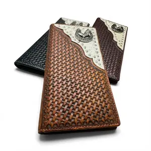 Rooster Horseshoe Long Wallet W Cowhair Basketweave Handcrafted with Unique Conchos Multiple Card Slots & Clear ID Window Premium Craftsmanship