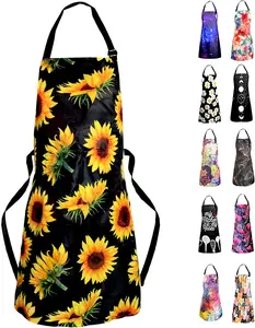Adjustable Waterproof Apron Bib with 2 Pockets - Versatile Cooking Tool for Women and Men Sunflowers Kitchen