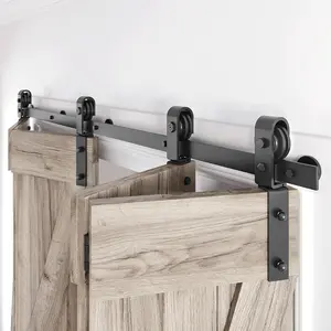 64" Bifold Sliding Barn Door Hardware Track Kit, Side Mounted Black J Shape Roller, Smooth Quiet Operation, Easy Assembly, Fits Four 15" Bi-Folding Doors (Door Not Included)