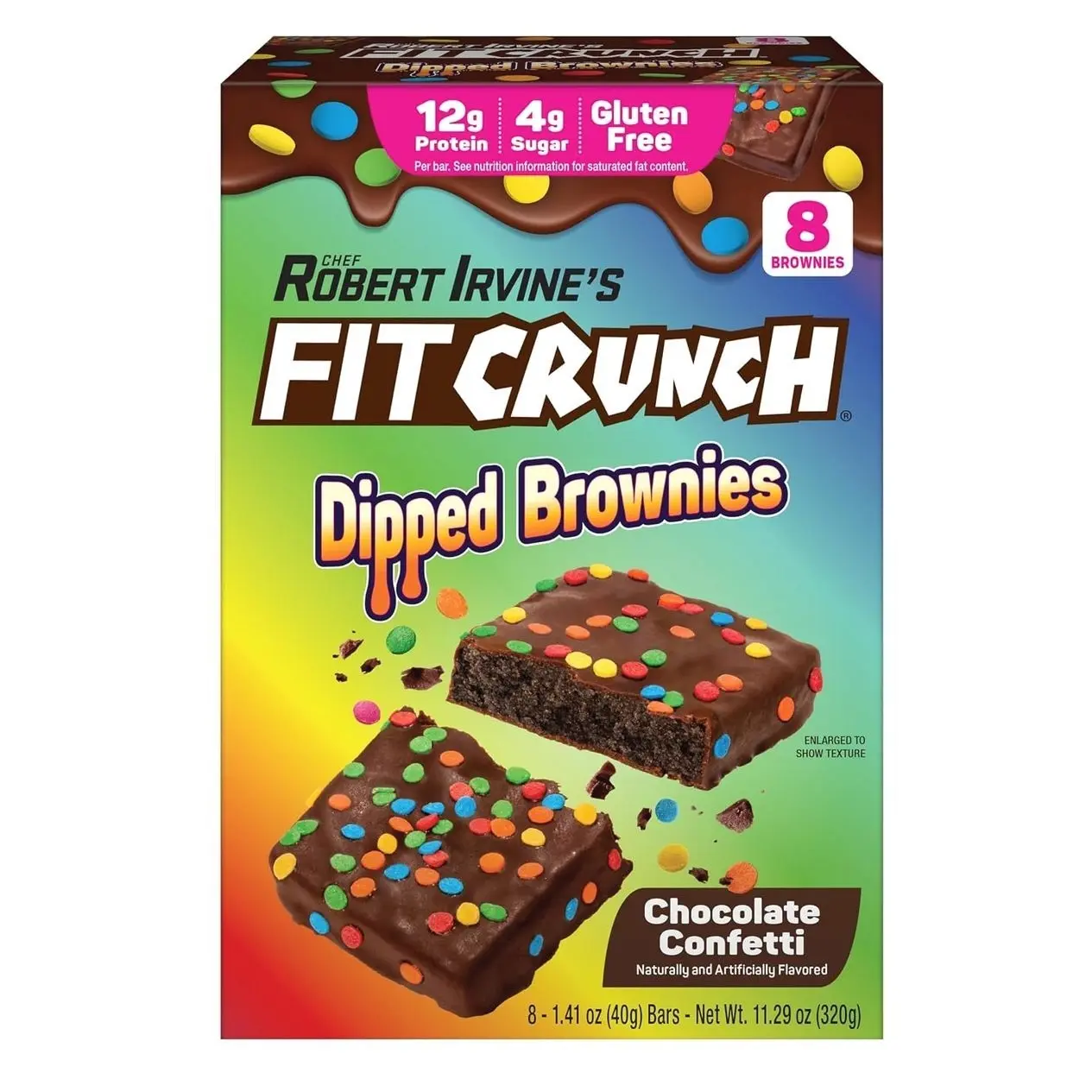 FITCRUNCH Dipped Protein Brownies, 12g of Protein & 4g of Sugar (8 Brownies, Confetti)