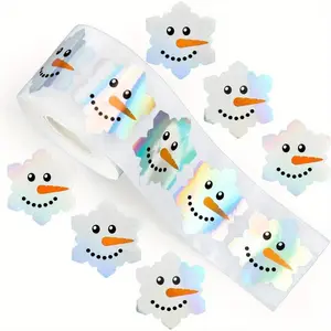 500 Holographic Christmas Snowman Stickers - Colorful Laser Cut Stickers for DIY Crafts, Gift Wrapping, Baking, and Holiday Decorations, Paper Material, DIY Craft Supplies|Holographic Snowman Stickers|Paper Stickers