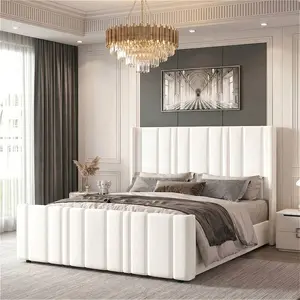 Queen/ King Upholstered Velvet Bed Frame With Tall Channel Tufted Wingback Headboard,Decor Bedroom Decor Valentine Day Decor Storage Living Room Decor Furniture House Decor Halloween Decorations