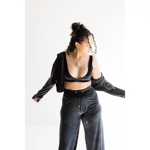 Velour Cropped Zip-Up
