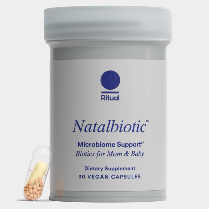 Ritual Natalbiotic™ Microbiome Support†* Biotics for Mom & Baby. Formulated to Support Digestive Health, Vaginal Health, and Baby’s Immune Health.* Designed with OB/GYNs‡. Non-GMO, Vegan, 30 Days.