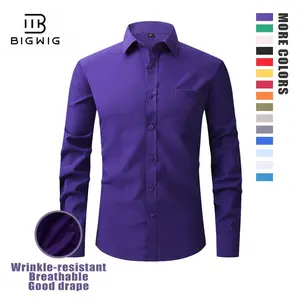 Men's Long Sleeve Dress Shirt Modern Slim Fit Wrinkle-Free Casual Business Button Up Shirts Elegant Smooth Satin Finish lightweight shirt for spring