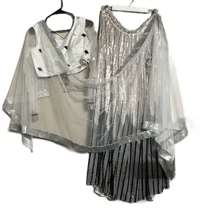 White and black sequence lehenga