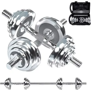 Fitness Dumbbells Set, Adjustable Weight Sets up to 11/22/44/66/100 lbs, with Metal Connecting Rod  As Barbell, Chromed Weights, Hardcover  Box,  Gym Work Out  Equipment