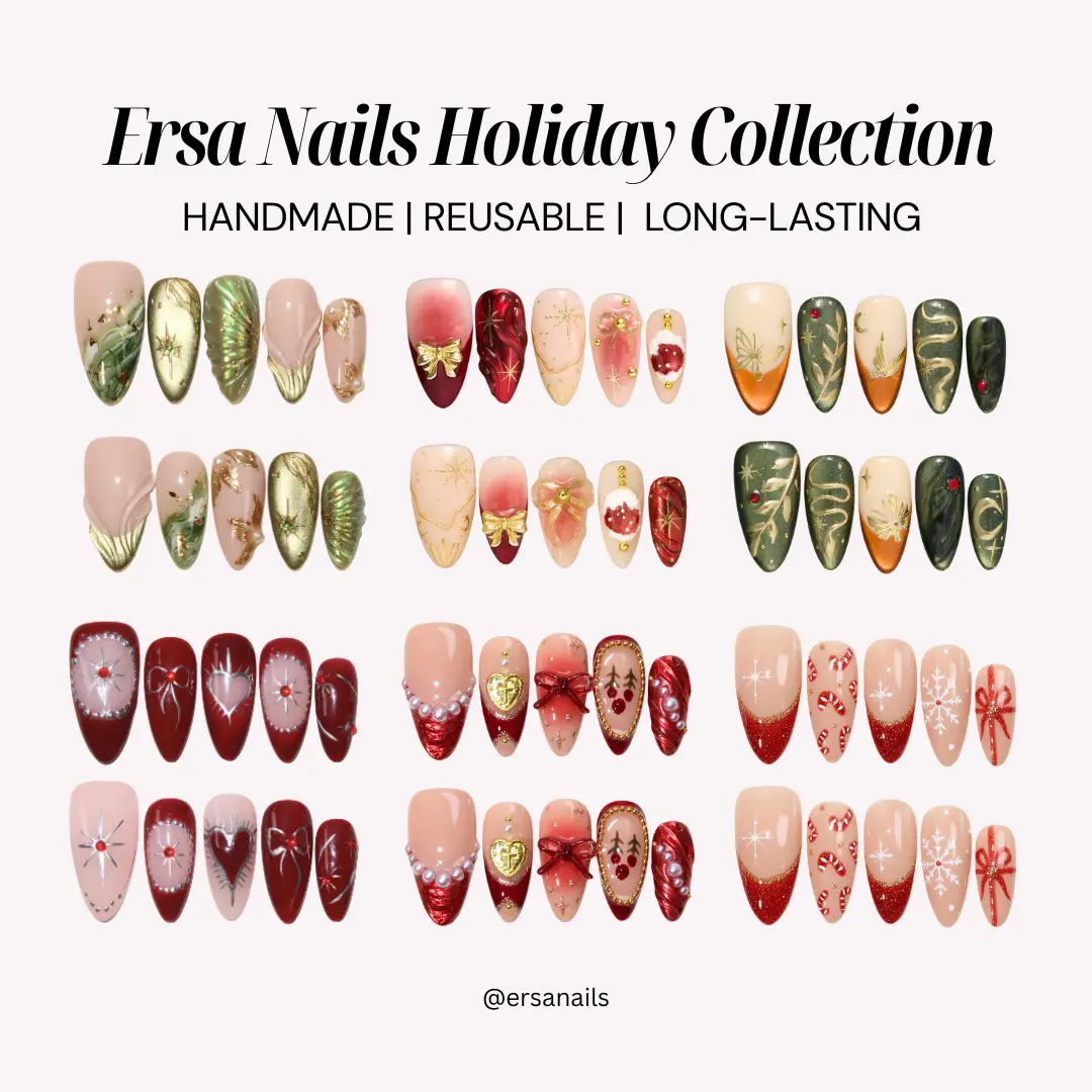 ErsaNails HOLIDAY Collection – Handmade Press-On Nails 10PCS | Acrylic, Reusable, Salon-Quality, Long-Lasting, Glossy Design