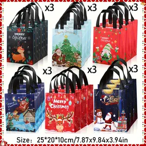 18 Large Christmas Tote Bags Reusable Non-Woven Fabric Gift Bag Handles for Grocery Shopping Holiday Party 13In*11In 10.6In*7.8In 18Pcs13In*11In