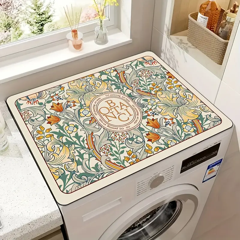 1pc 60x50cm Full-Width Floral Fantasy Look Washing Machine Cover - Lightweight, High-Absorbency, Quick-Dry, Dustproof, Water Stain Guard Household Textile for Room Decorations
