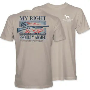 Proudly Armed T-shirt- Summer Outfits, Regular Fit Short Sleeve Crew Neck T-Shirt for Men, Casual Comfy Knitting Top for Summer