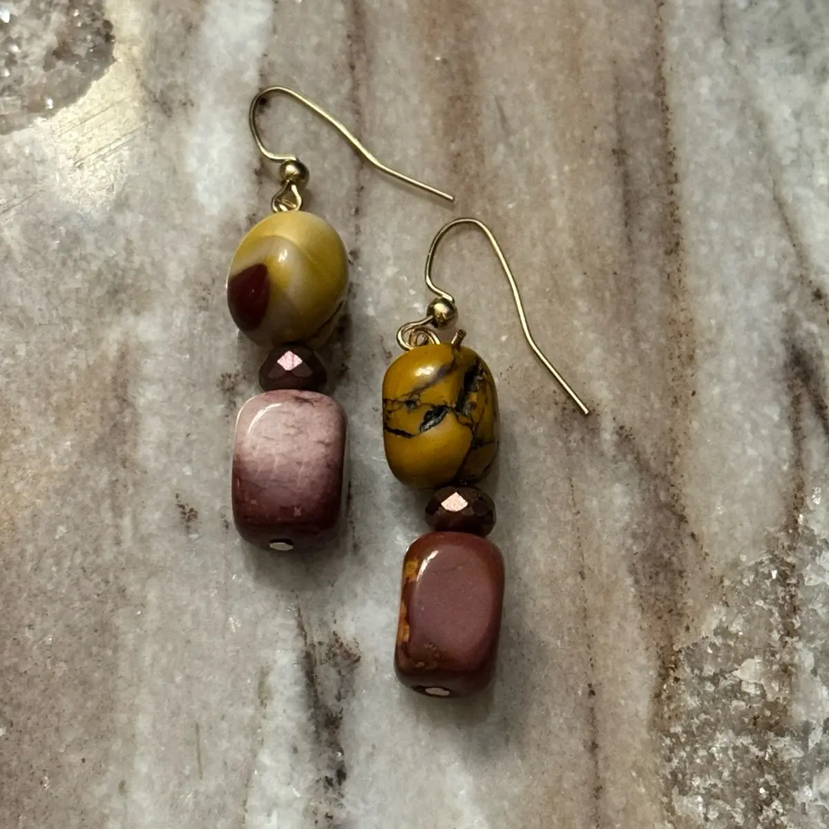 GOLDEN EMBER Jasper x Czech Glass Handmade Earrings