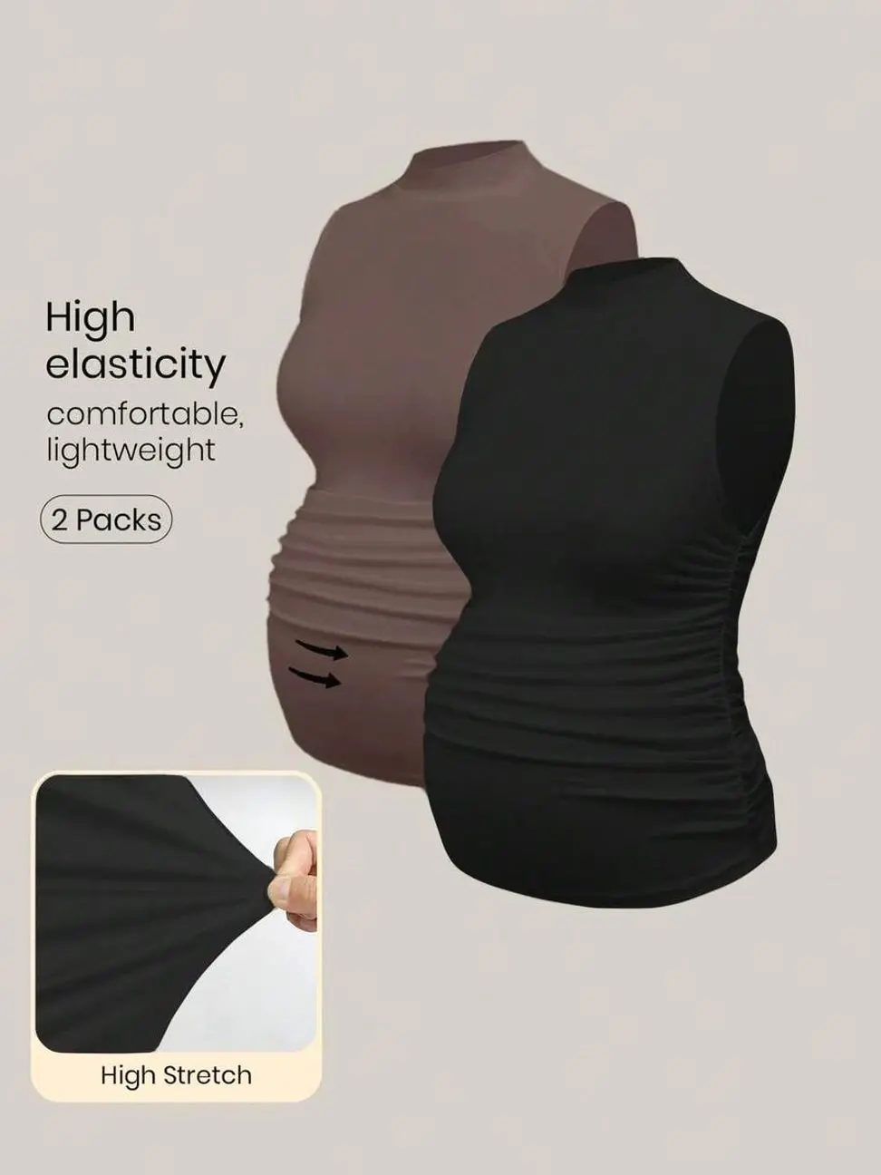 Maternity Ruched Fitted Tank Top, Sleeveless Nursing-Friendly Casual Pregnancy Shirt