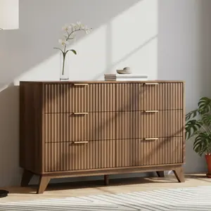 Walnut-colored particleboard + MDF, 120*40*79cm, double-row, six-drawer chest of drawers, lattice chest of drawers, 1 piece.