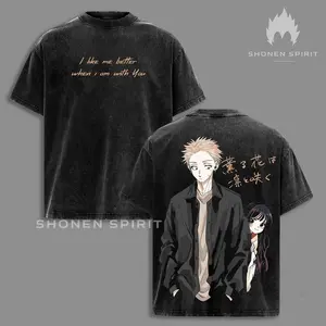 Rintaro & Waguri I Like Me Better The Fragrant Flower Blooms Washed Vintage Oversized Tee, Anime Inspired Heavy Cotton Retro Streetwear Graphic Top