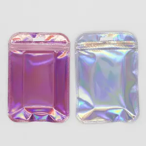 Pack of 100 Clear and Holographic Flat QuickQlick(R) Resealable  Beauty Packaging Bags for Eyelashes, Makeup Sets (2.75 Inch x 4.25 Inch)