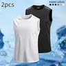 Men’s 2-Piece Simple Solid Style Lightweight Activewear Sport Vests - Sleeveless Gym Tops, Low Fuss, Breathable, Quick-Dry, Sweat-Absorbent Gymwear for Summer Running, Outdoor Exercise