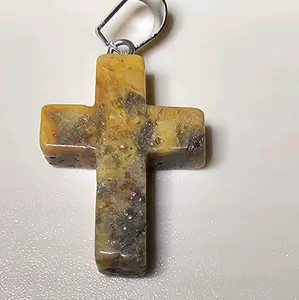 Natural Crazy Lace Crystal Pendant Cross with Cord Necklace Religion Daily