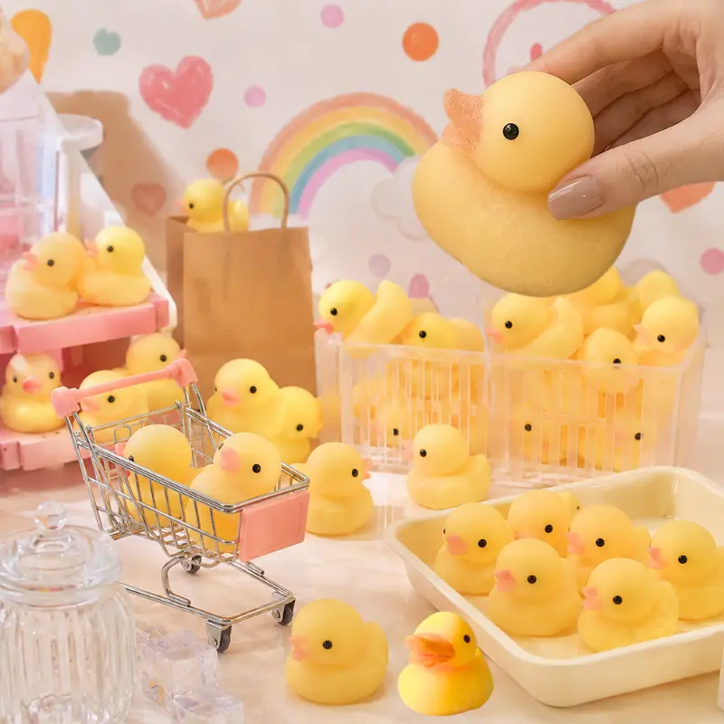 Duck Squishy Toy, Cute Yellow Duck Squeeze Stress Relief Toy, Soft Pressable Taba Fidget Toy, Kawaii Animal Sensory Toy for Desk Relaxation, Party Favors, Classroom Rewards, Birthday Gifts