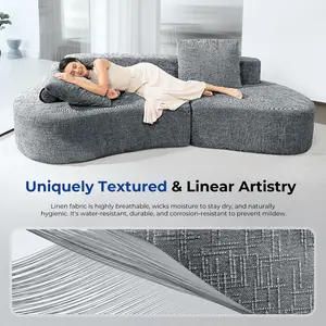 【No Assembly Required】98" Boneless Curved Sofa with Half Moon Design, 30.3“ Extra Deep Seat, Sofa Bed with 2 Throw Pillows & 4 Seaters for Living Room, Office & Apartment, Small Apartment Sofa, living room furniture