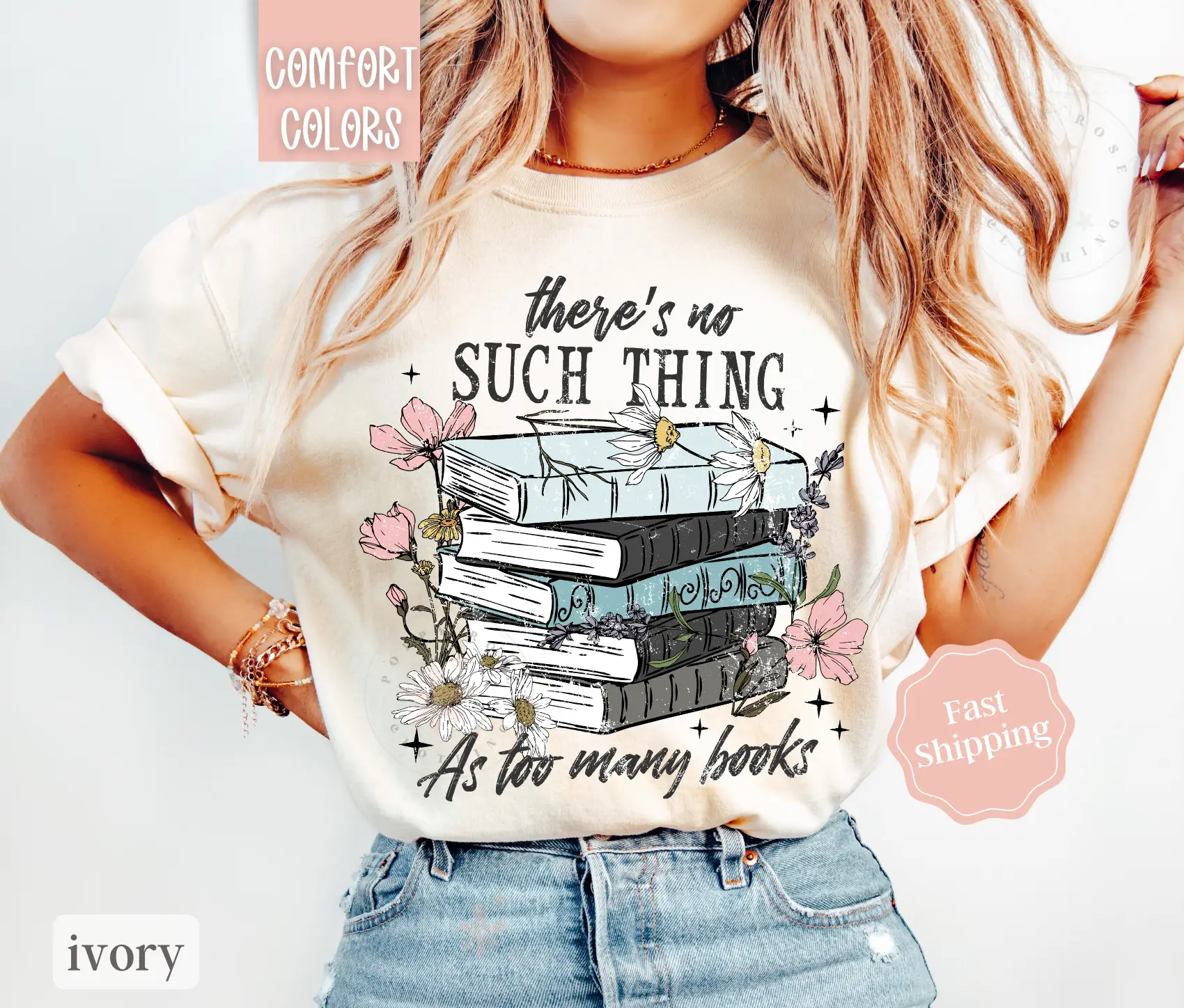 Book Lover Shirt Comfort Colors, There's No Such Thing As Too Many Books Tshirt, Reading Tshirt