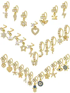 30pcs 20g Women's L-Shaped Nostril Nose Piercing Nose Rings Set, Artificial Zircon Jewelry, Casual Style, All Seasons Wear