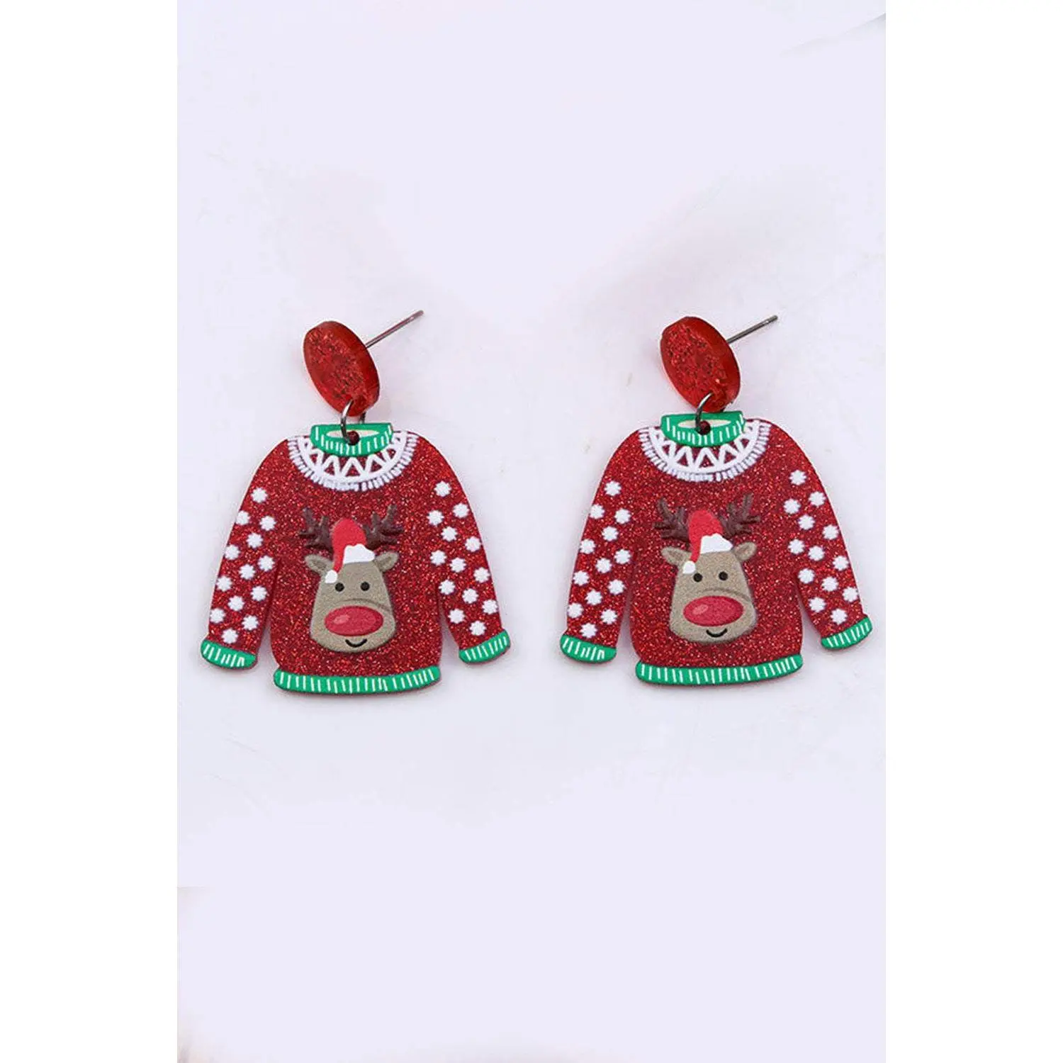 Red Acrylic Reindeer Dangle Earrings