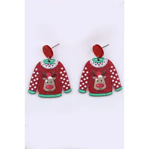 Red Acrylic Reindeer Dangle Earrings