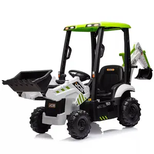 【GARVEE】4-in-1 Ride-On Tractor for Children with Excavator, Bulldozer, Removable Tent, 12V Battery, Remote Control, Front Loader, Horn, and EVA Tires in White, Red, and Yellow