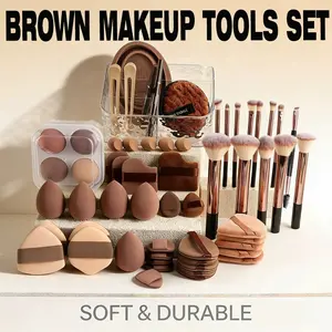 Makeup Tool Set, Soft Reusable Makeup Sponge, Includes Makeup Brush, Puff, Transparent Storage Box, Full Face Makeup Tools