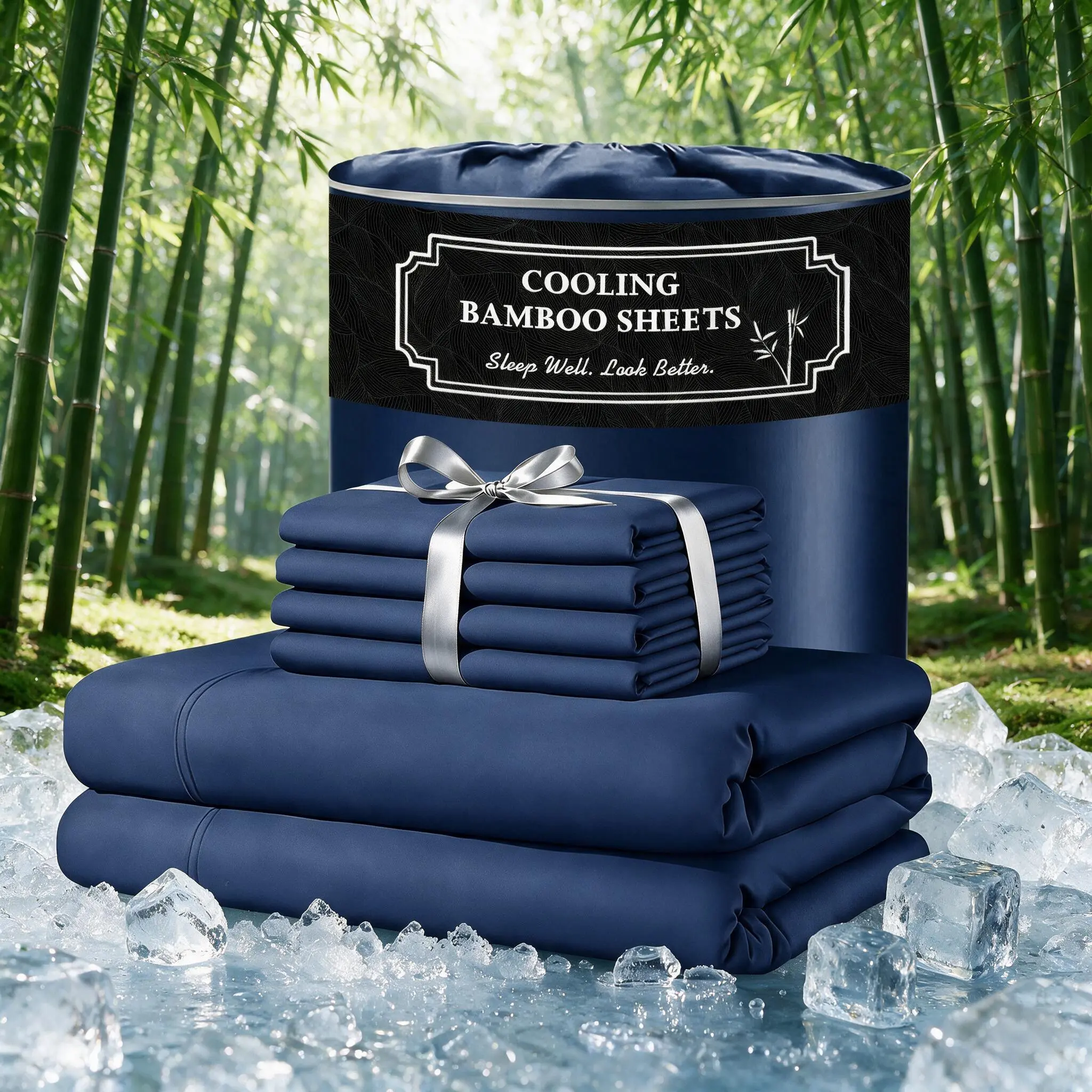 Jollyvogue Extra Deep Pocket Bamboo Sheets - 6 Pcs Breathable & Cooling Bed Sheet Set, Hotel Luxury Fitted Soft Wrinkle-Free For Mattresses, Soft Bed Sheets, Twin/Full/Queen/King Size Pillowcase Sets