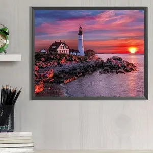 Lighthouse Pattern DIY Diamond Arts Colorful Painting Kit without Frame, DIY 5D Diamond Arts Colorful Painting Kit, Wall Art Decor for Home, Craft