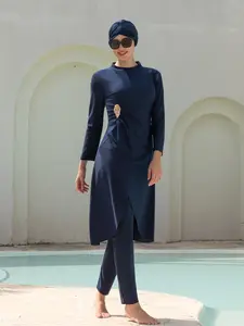 Women's Long Sleeve Swimwear Set, Plain Color Conservative Design, Middle Eastern Style Bikini Suit for Summer Beach Vacation