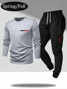 Men's Plus Size Long Sleeve T-Shirt Set with Belted Waist Pants, Casual Loose Fit, Perfect Gift for Husband or Boyfriend
