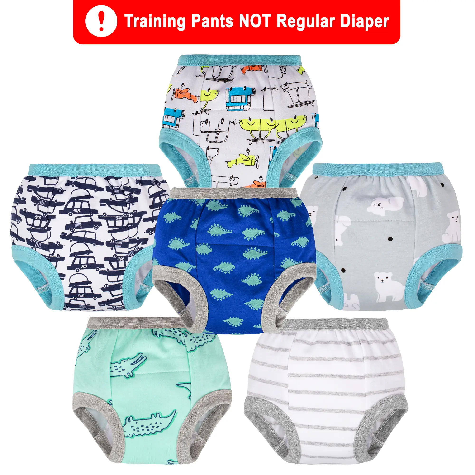 6 Pack Potty Training Pants for Toddlers – Soft Cotton Dinosaur & Flower Print Underwear for Boys & Girls