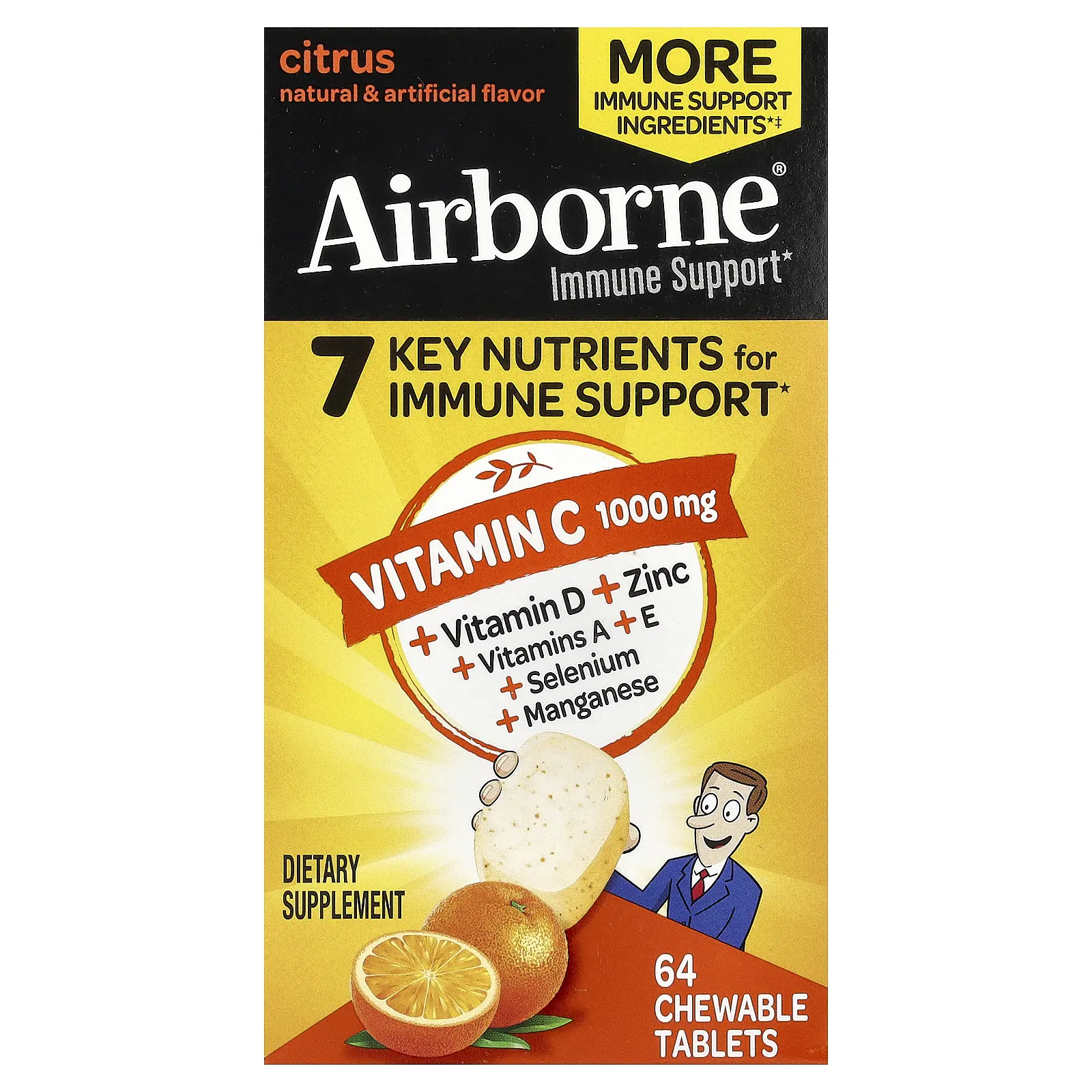 AirBorne Immune Support, Citrus, 64 Chewable Tablets AirBorne Immune Support, Citrus, 64 Chewable Tablets