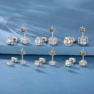 2025 Hypoallergenic Jewelry Earring Studs Square Round Cut Inlaid Stone Plated Cubic Zirconia Stud Earrings Women Men