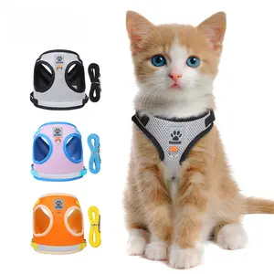 Pet leash, vest-style pet harness, reflective and breathable cat harness, outdoor dog harness that doesn't choke the dog