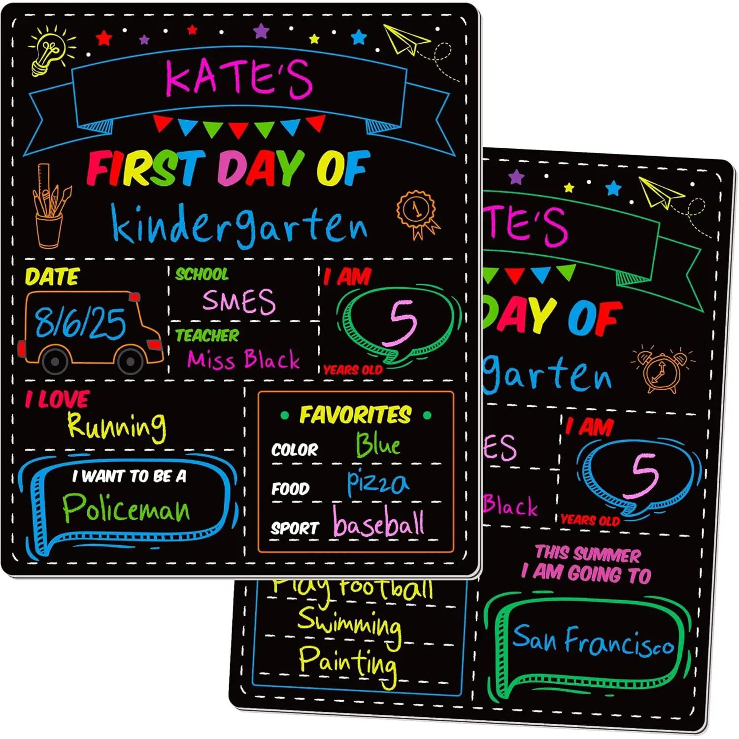 10x12 in Double-Sided Paper School Board for Students - Chalk/Marker Compatible, Ideal for Growth Memories & Milestones, Suitable for All Grades (First/Last Day of School Use)
